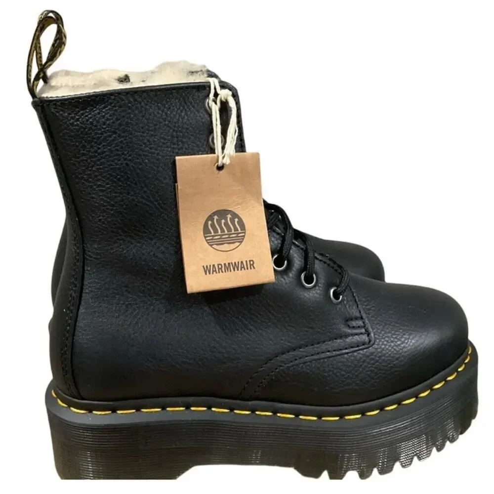 Dr Marten’s Men's Women's Jadon III Pisa Leather Platform Black Boots Size 7 NEW